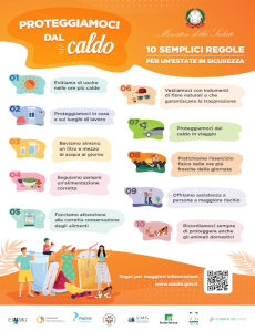 Locandina del Ministero della Salute con le 10 regole fondamentali per proteggersi dal caldo