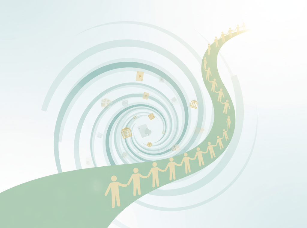 img title immagine di persone in fila per mano che si aiutano per la soluzione della dipendenza dal Gioco d'azzardo