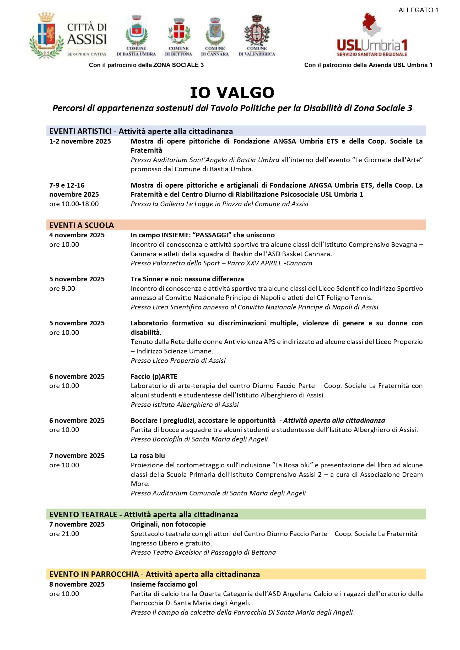 Calendario degli eventi del progetto 